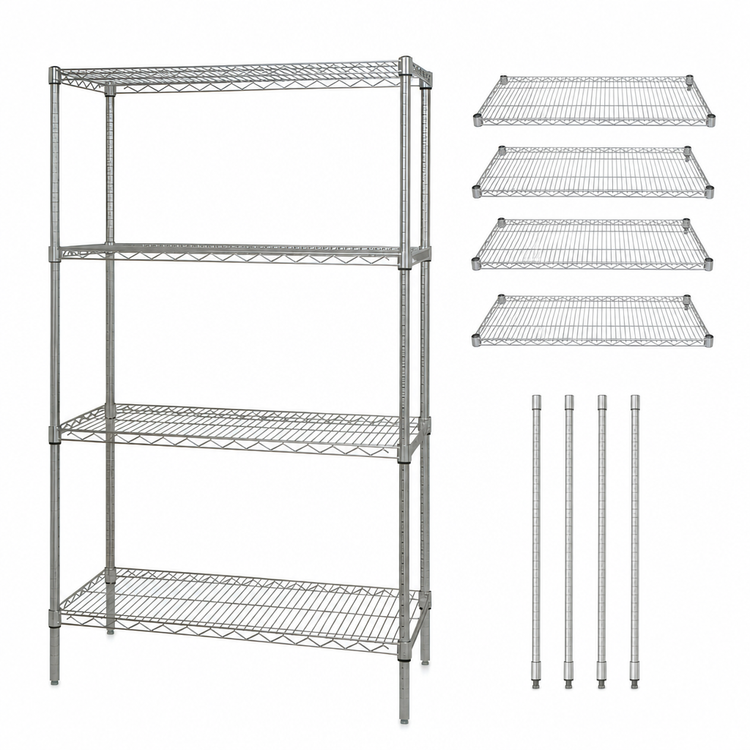 Product image #3 for Quantum 60 Inch W x 12 Inch D x 63 Inch H Chrome Plated Stationary Wire Shelving Starter Kit with 4 Shelves and 4 Posts