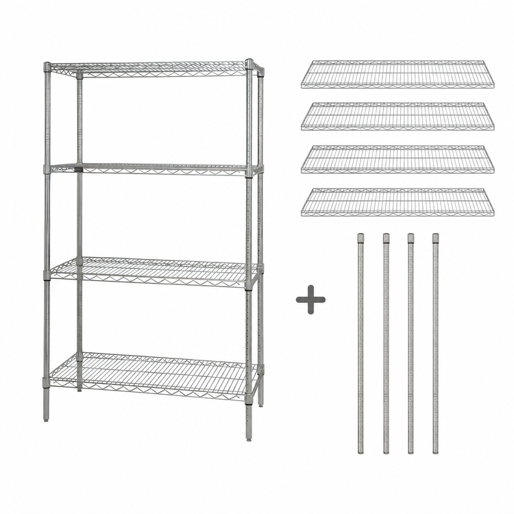 Product image #3 for Quantum 54" x 21" x 74" Chrome-Plated Wire Shelving Starter Kit with 4 Shelves