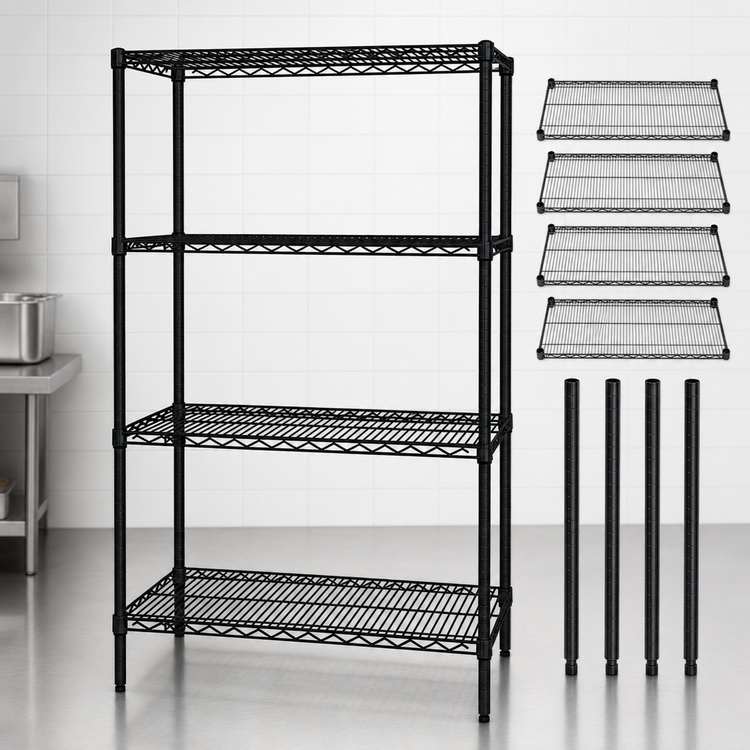Product image #3 for Quantum Black Epoxy Antimicrobial Wire Shelving Starter Kit, 54W x 21D x 74H