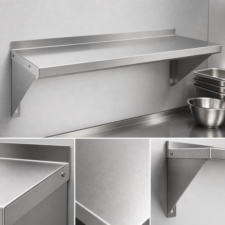 Product image #3 for BK Resources 72 Inch x 14 Inch 16-Gauge 304 Stainless Steel Wall-Mount Shelf with 1-1/2 Inch Rear Turn-Up