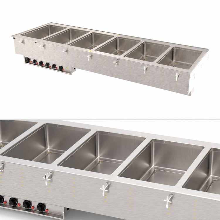 Product image #3 for 6-Well Drop-In Electric Hot Food Well, 12" x 20" Pan Capacity, Thermostatic, Wet Operation, 240V