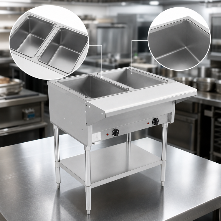 Product image #3 for BevLes 2-Well Electric Dry Heat Steam Table with Open Pan Wells