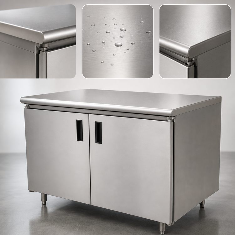 Product image #3 for Advance Tabco 60-Inch x 30-Inch Enclosed Work Table with Cabinet Base and Hinged Doors, 14-Gauge 304 Stainless Steel Top