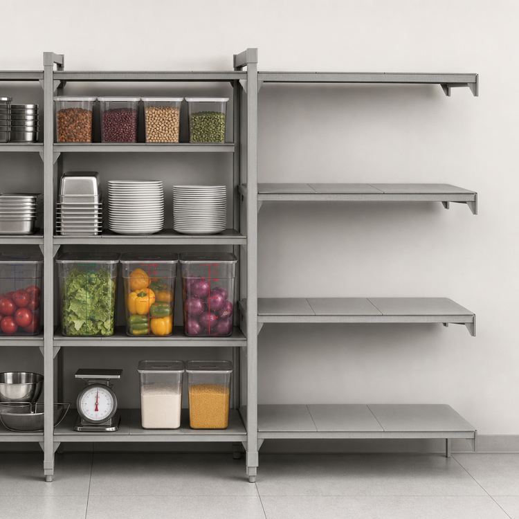 Product image #4 for Cambro Camshelving Premium 4-Shelf Solid Add-On Polymer Shelving Unit, 21" Deep x 42" Wide x 72" High, Speckled Gray