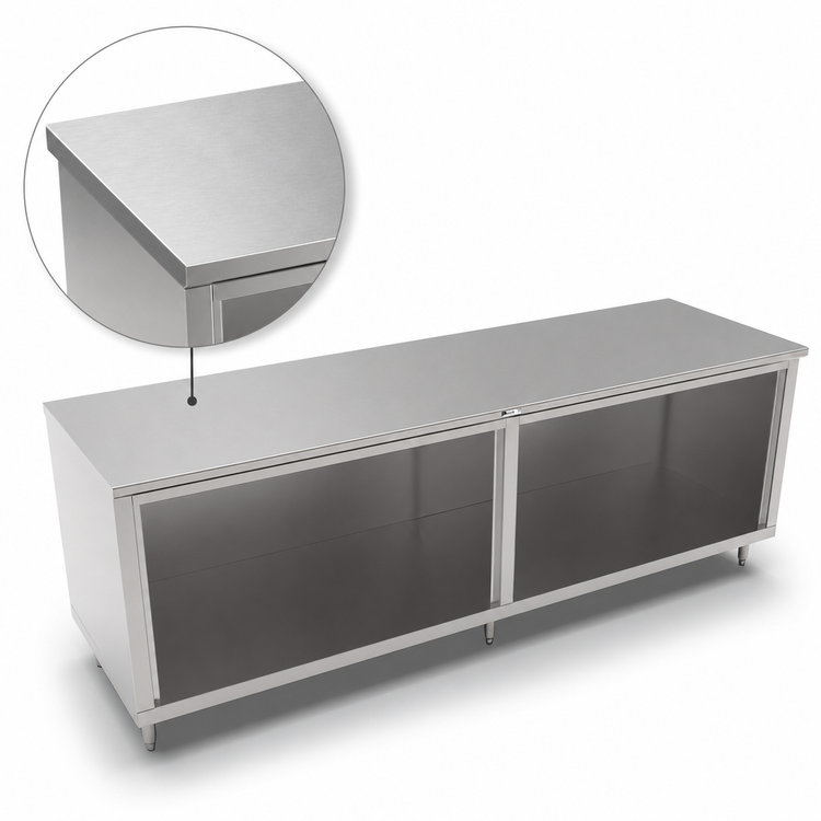 Product image #3 for John Boos 132-Inch x 24-Inch Open-Front Cabinet Base Work Table with Flat 16-Gauge Stainless Steel Top