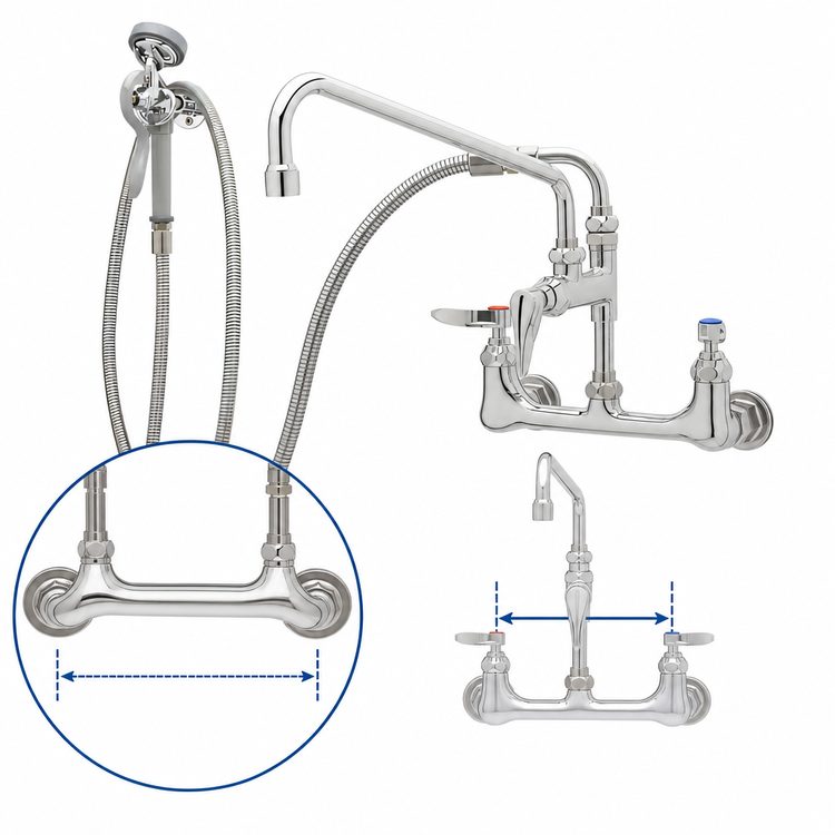 Product image #3 for T&S Brass B-0175 Wall-Mount Mixing Pre-Rinse Faucet Assembly with 8-Inch Adjustable Centers, 12-Inch Swing Nozzle, and 104-Inch Hose