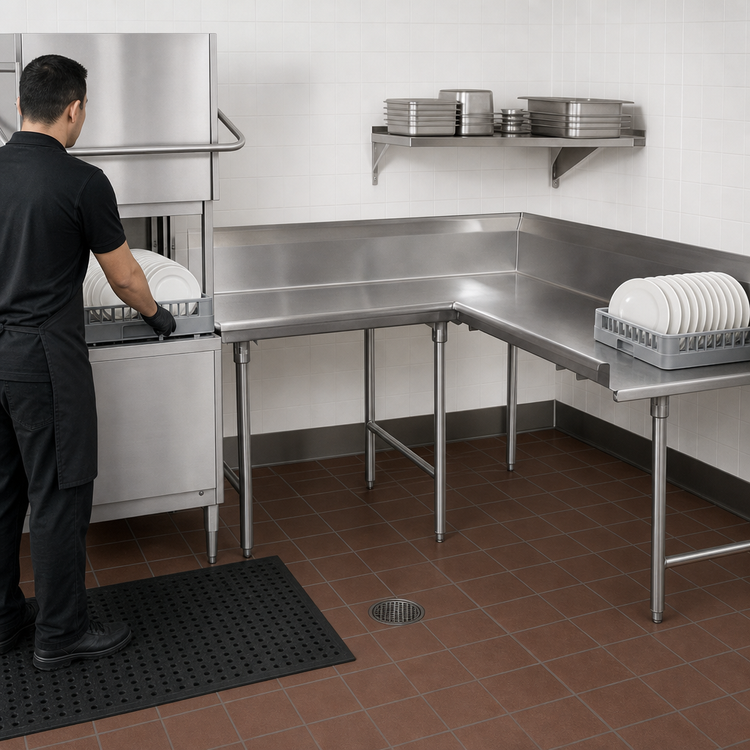 Product image #3 for Korner Clean L-Shaped Left-Attach Dish Table, 143 Inch, 14 Gauge 304 Stainless Steel