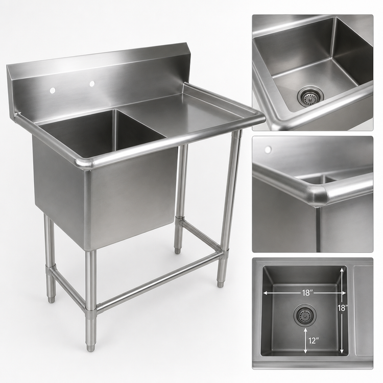 Product image #3 for John Boos Pro-Bowl 1-Compartment Stainless Steel Sink with Right Drainboard