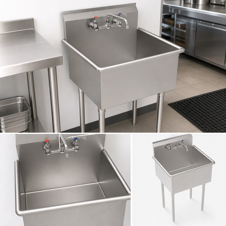 Product image #3 for Krowne Royal Series 1-Compartment Basin Sink with 8-Inch Center Splash Mount Faucet, 27-Inch Wide, 304 Stainless Steel
