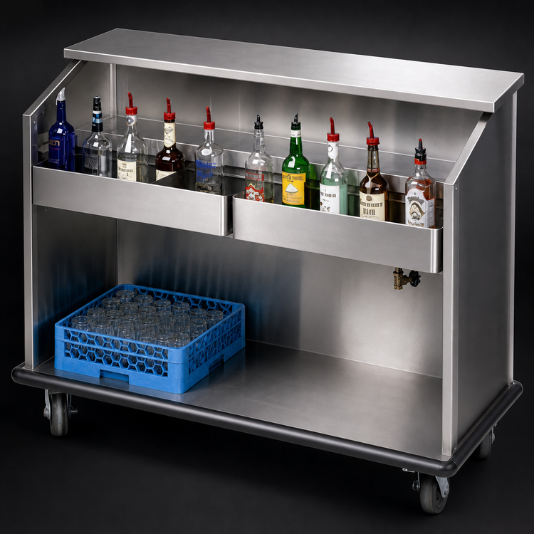 Product image #4 for Advance Tabco 74 3/8 Inch Heavy Duty Portable Bar with Stainless Steel Workboard, Ice Bin and Bottle Troughs
