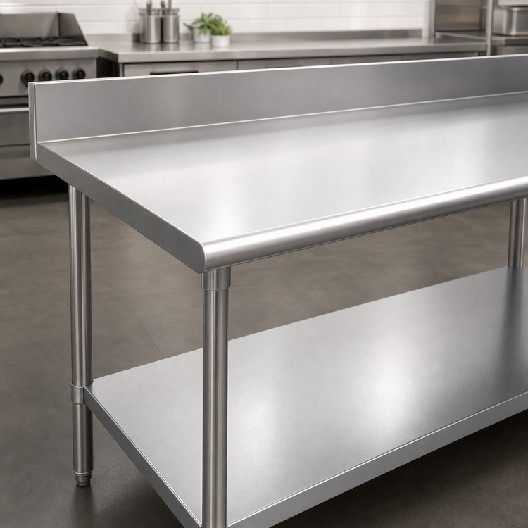 Product image #3 for Duke 120" x 36" Stainless Steel Work Table with 5" Riser and Galvanized Undershelf