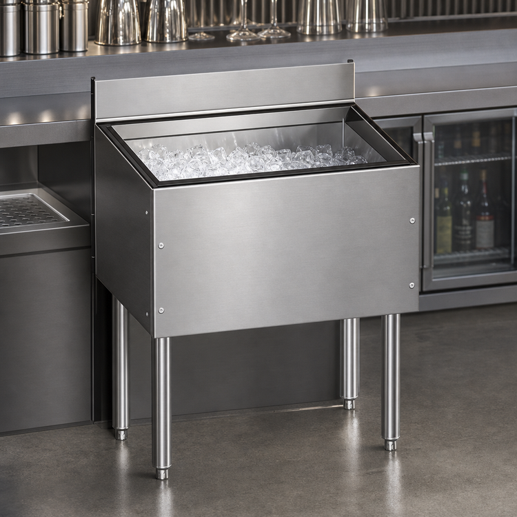 Product image #3 for CHOICE 24-Inch x 19-Inch Underbar Ice Bin, 67 lb. Capacity, Stainless Steel