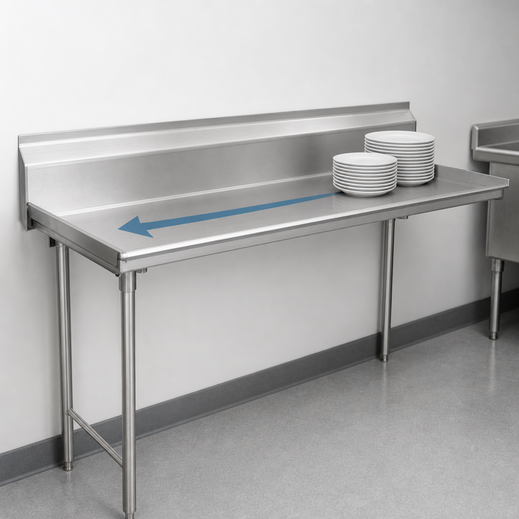 Product image #3 for Eagle Group Straight Clean Dishtable, 96" x 30", Right-to-Left, 16-Gauge 304 Stainless Steel Top