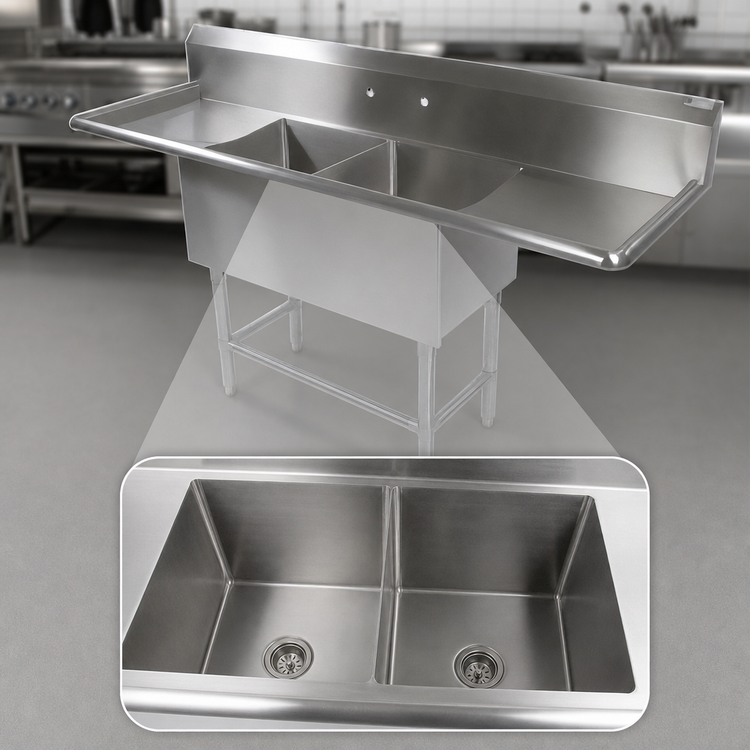 Product image #3 for John Boos Pro-Bowl 2-Compartment 14-Gauge Stainless Steel Sink with Dual 30-Inch Drainboards