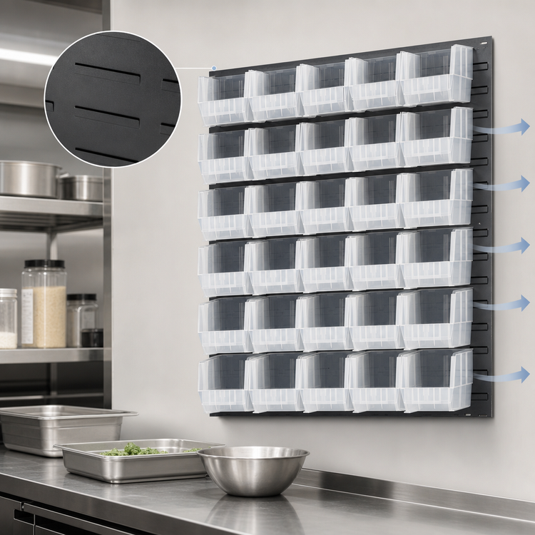 Product image #3 for Quantum Wall-Mounted Louvered Panel Starter Unit with 35 Clear Bins, 48 x 15 x 61 Inches