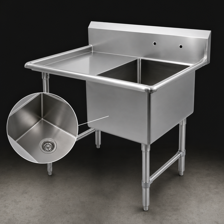 Product image #3 for John Boos B Series 1-Compartment Sink with Left Drainboard, 18 x 18 x 14 Inch Bowl, 16-Gauge Stainless Steel