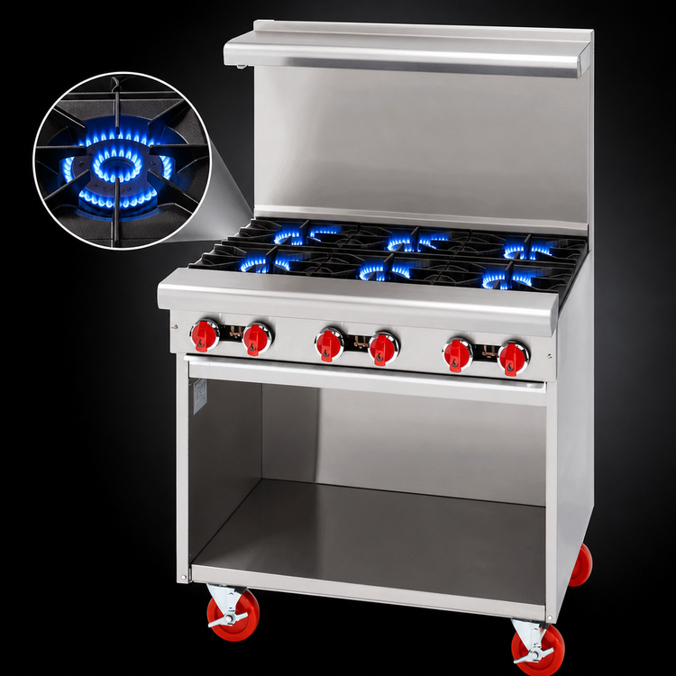 Product image #3 for American Range 36-Inch Gas Restaurant Range with 6 Open Burners and Storage Base
