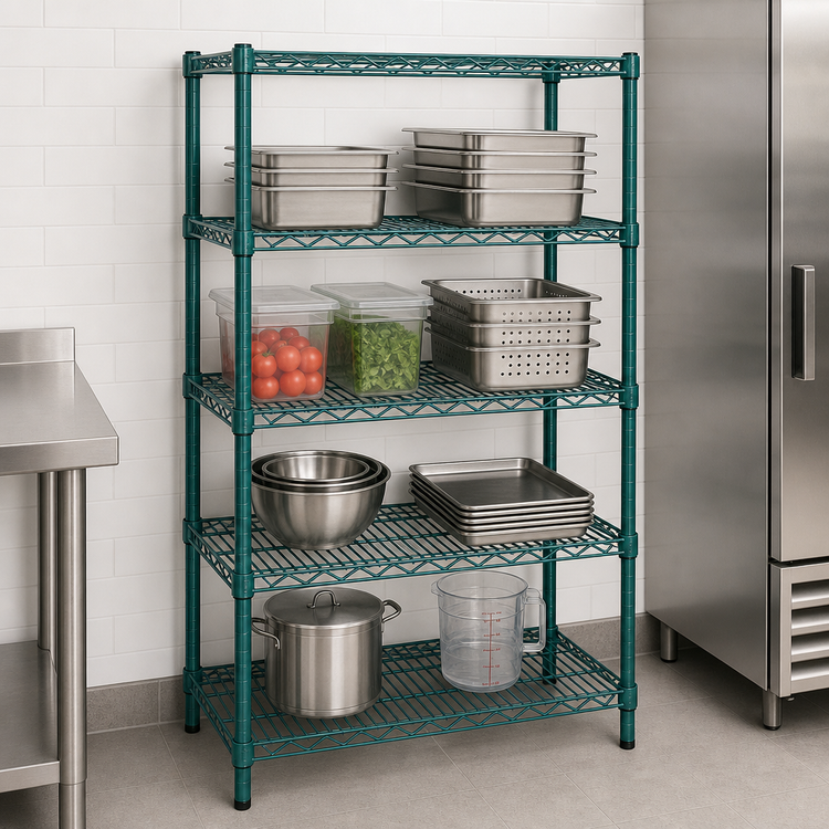 Product image #3 for Eagle Group Valu-Gard 4-Tier Stationary Wire Shelving Starter Unit, 30W x 24D x 74H, Green Epoxy