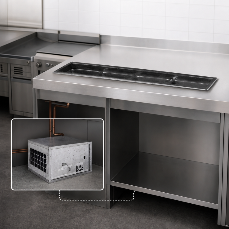 Product image #3 for Atlas Metal RMLX-2 Slim-Line 2-Pan Remote Refrigerated Drop-In Cold Well with 3-Inch Recessed Top