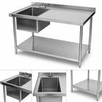 Thumbnail image #3 for Klinger's Trading STB3084BL 84" x 30" Stainless Steel Sink Table with Left-Side Prep Sink, 18-Gauge Top, Marine Edge and Undershelf