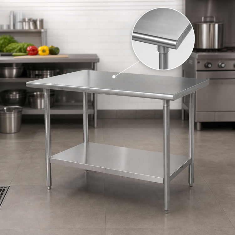 Product image #3 for Advance Tabco Special Value Series 30" x 30" Corner Stainless Steel Work Table with Undershelf, 16-Gauge 304 Top