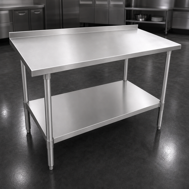 Product image #3 for John Boos Stallion 108" x 30" 16-Gauge Stainless Steel Work Table with 1-1/2" Rear Up-Turn and Undershelf