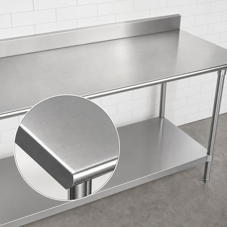 Product image #3 for Advance Tabco 108" x 36" 14-Gauge 304 Stainless Steel Work Table with 5" Backsplash and Adjustable Galvanized Undershelf