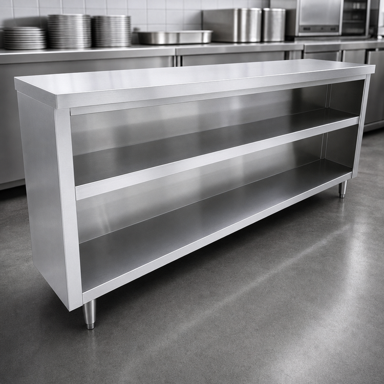 Product image #3 for Advance Tabco Special Value Series Stainless Steel Dish Cabinet, 48 Inch W x 18 Inch D, Open Base with Mid-Shelf