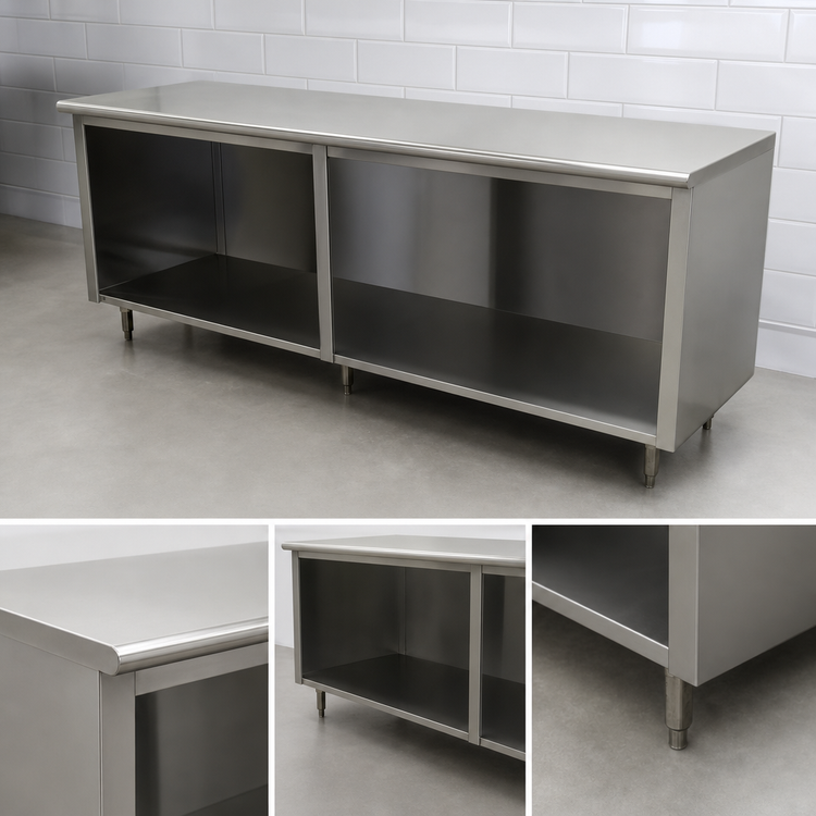 Product image #3 for Advance Tabco Special Value Economy Flat Top Open Base Work Table, 96W x 30D, 16-Gauge 304 Stainless Steel