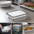 Thumbnail image #3 for American Metalcraft Endurance MRSW6 Rectangular Melamine Platter, White with Black Rim, 6-7/8 x 4-1/4 Inches Case of 48