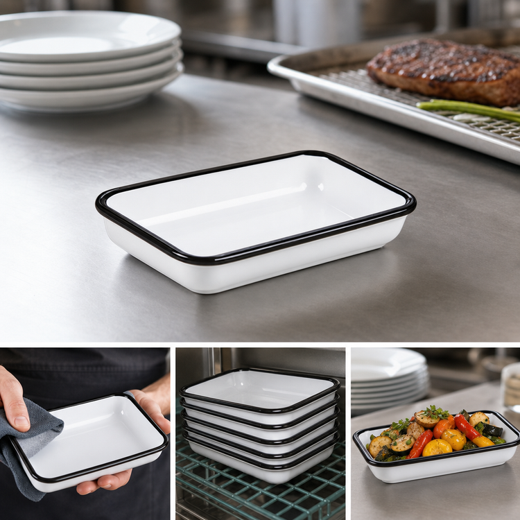 Product image #3 for Rectangular Melamine Platter with Black Rim, White, 6-7/8 x 4-1/4 Inches
