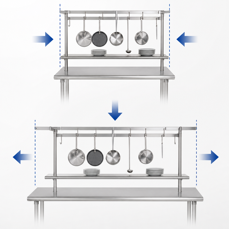 Product image #3 for Advance Tabco 36-Inch Adjustable Table-Mounted Stainless Steel Utensil Rack / Pot Rack with 6 Plated Pot Hooks