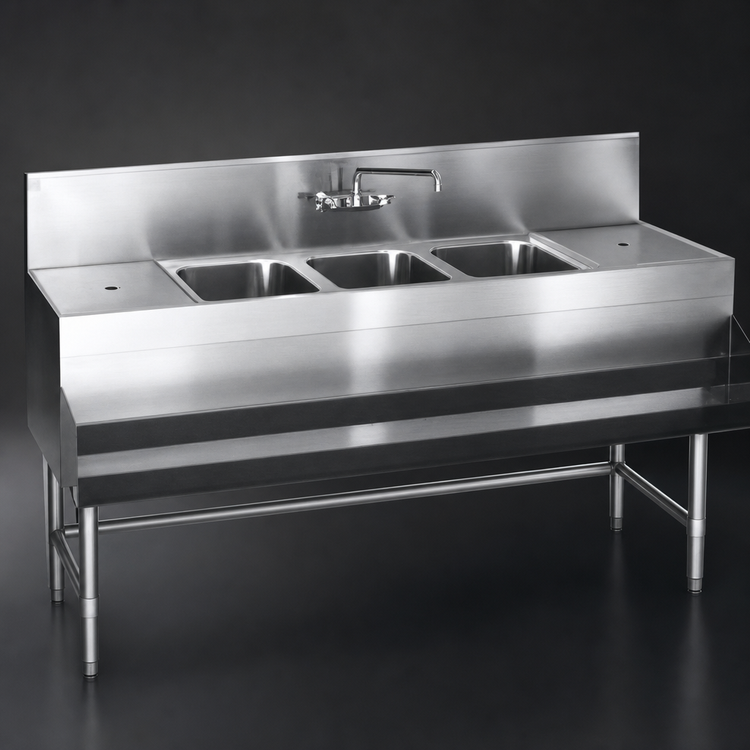 Product image #3 for Spec-Bar 48-Inch Three-Compartment Underbar Sink Unit with Right Drainboard and Faucet