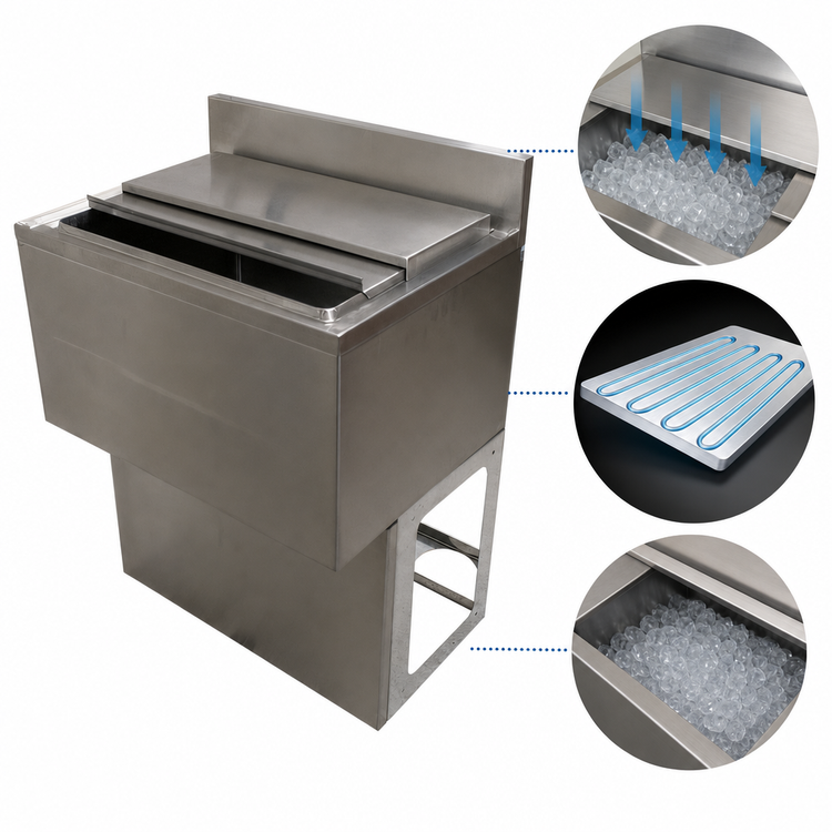 Product image #4 for 24-Inch Underbar Insulated Ice Bin with 8-Circuit Aluminum Cold Plate, 66 lb Capacity