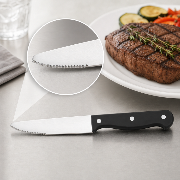Product image #3 for American Metalcraft KNF8 Jumbo Black POM Full Tang Rounded Tip Steak Knife, 5-Inch Blade