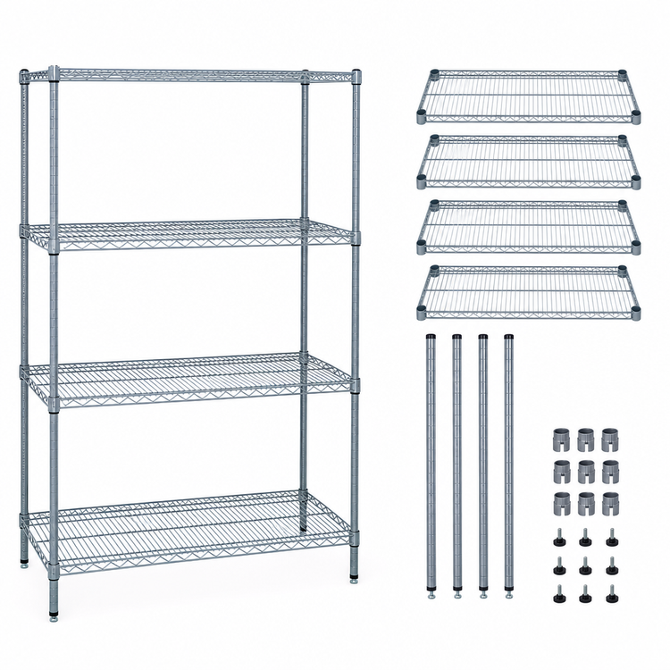 Product image #3 for Quantum 36 x 36 x 54 Inch Wire Shelving Starter Kit with 4 Shelves, Gray Epoxy Antimicrobial Finish