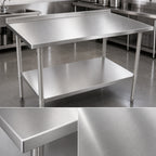 Thumbnail image #3 for John Boos Stallion ST6R1.5-30108SSK-X 108-Inch x 30-Inch Stainless Steel Work Table, 16-Gauge 300 Series Top, Rear Riser, Adjustable Undershelf