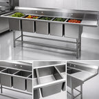 Thumbnail image #3 for Eagle Group Spec-Master FN2064-4-30R-14/3 4-Compartment Stainless Steel Sink, 30-Inch Right-Hand Drainboard, 14-Gauge, 9-1/2-Inch Backsplash