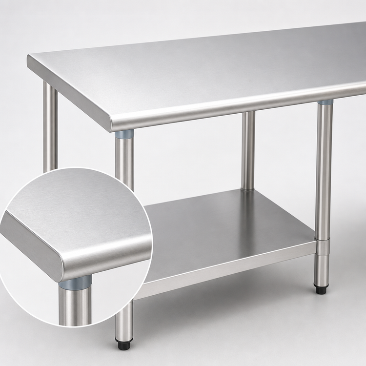 Product image #3 for Deluxe Series Stainless Steel Work Table with Rolled Edge and Adjustable Undershelf, 84 x 24 Inches