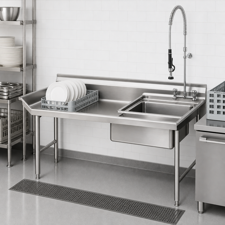 Product image #3 for Eagle Group Straight Soiled Dish Table with Left-to-Right Operation, 30 x 30 Inch, and 20 x 20 x 5 Inch Pre-Rinse Sink