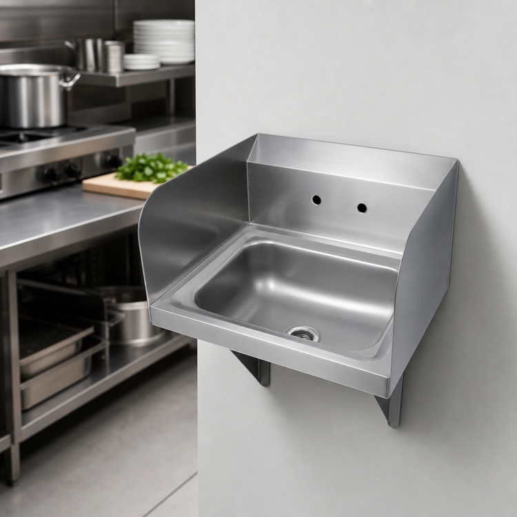 Product image #3 for John Boos Pro-Bowl Wall-Mounted Stainless Steel Hand Sink with Side Splashes, 14 x 10 x 5-Inch Bowl