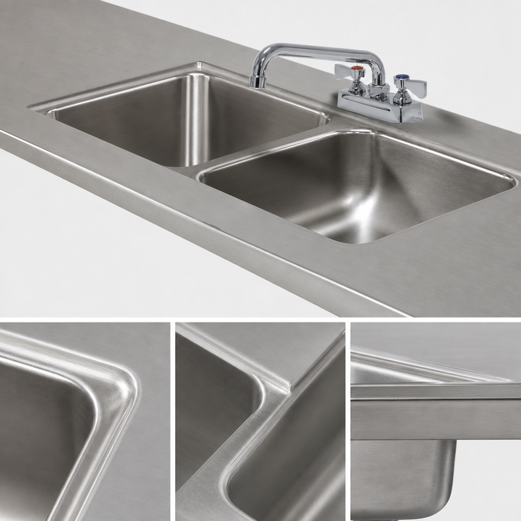 Product image #3 for Advance Tabco TA-11K-2 Double Bowl Welded Sink Top with Faucet and Basket Drains