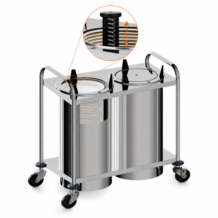 Product image #3 for Atlas Metal 2-Stack Mobile Open Plate Dispenser, Unheated, 7-1/4 Inch Maximum Dish Diameter
