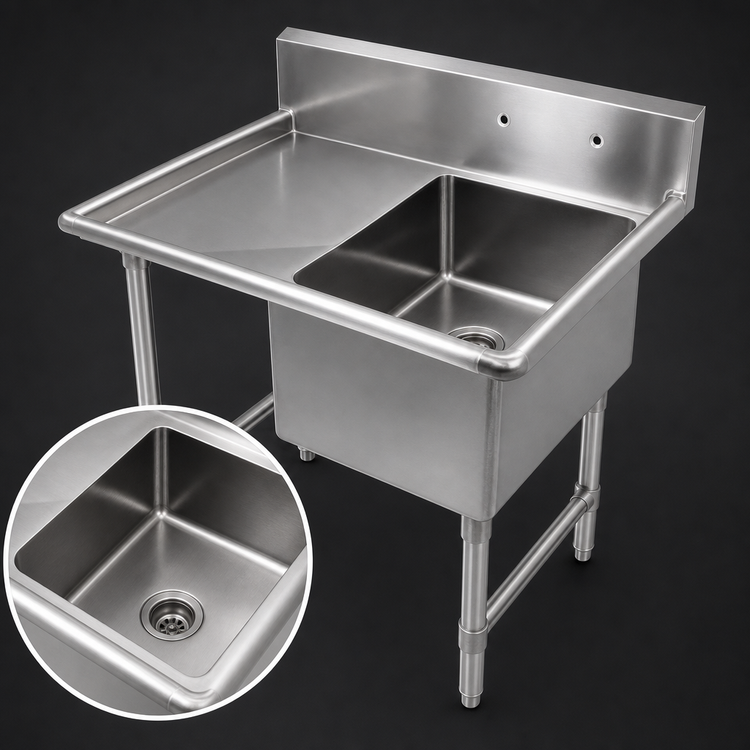 Product image #3 for John Boos B Series 1-Compartment Stainless Steel Floor Model Sink with Left Drainboard