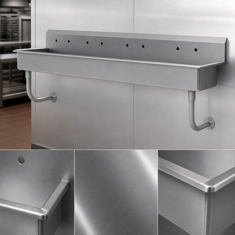 Product image #3 for Advance Tabco 80-Inch Wall-Mounted Multiwash Hand Sink with 4 Faucet Hole Sets