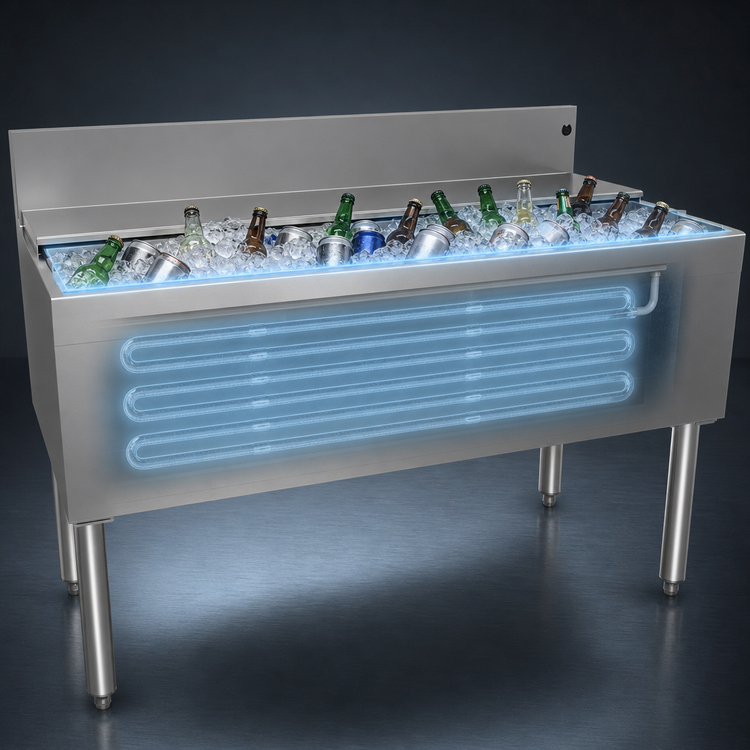 Product image #3 for Glastender Underbar Stainless Steel Ice Bin with 10-Circuit Cold Plate, 48 x 24 Inches, 170 lb Capacity