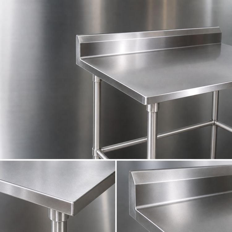 Product image #3 for John Boos Stallion 84-Inch x 36-Inch 14-Gauge Stainless Steel Work Table with 5-Inch Backsplash and Safety Edge