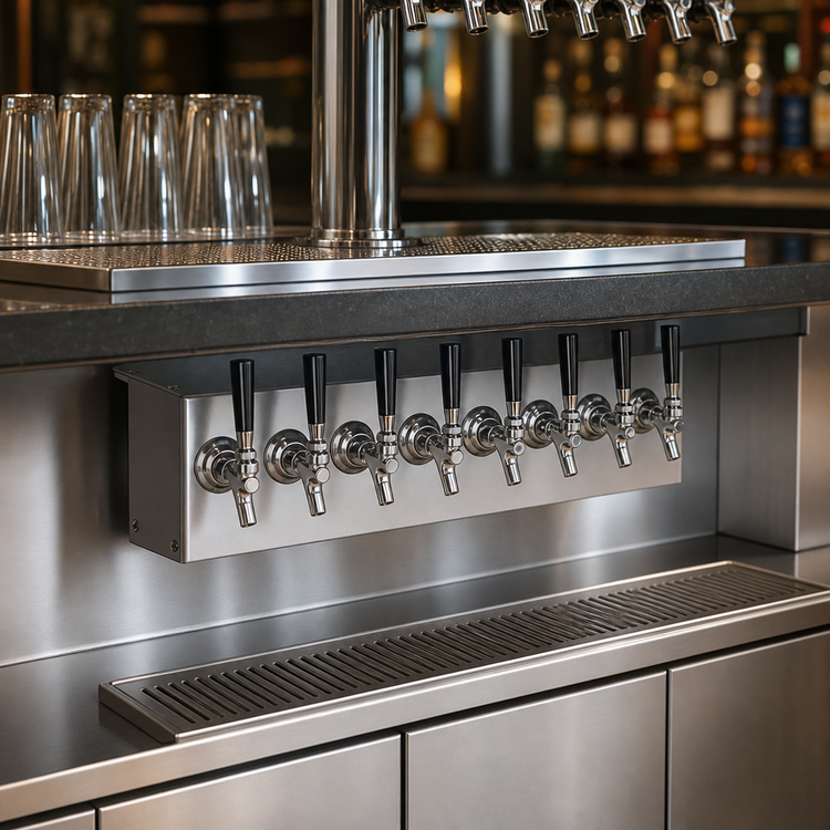 Product image #3 for Perlick 21-1/8-Inch 7-Faucet Stainless Steel Space Saver Underbar Glycol-Cooled Draft Beer Dispensing Head