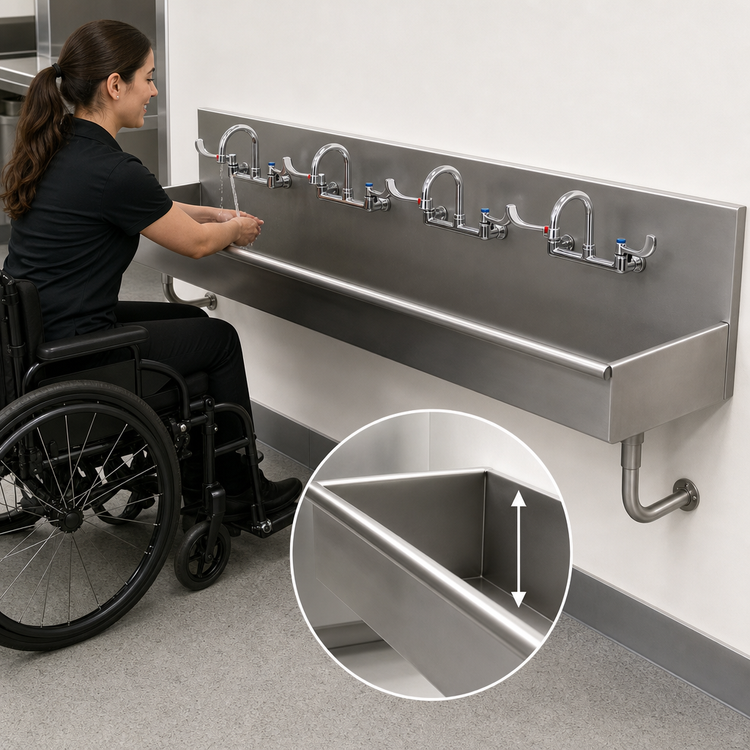 Product image #3 for Advance Tabco 96-Inch ADA Wall-Mounted Multi-Station Hand Sink with 4 Wrist-Handle Faucets