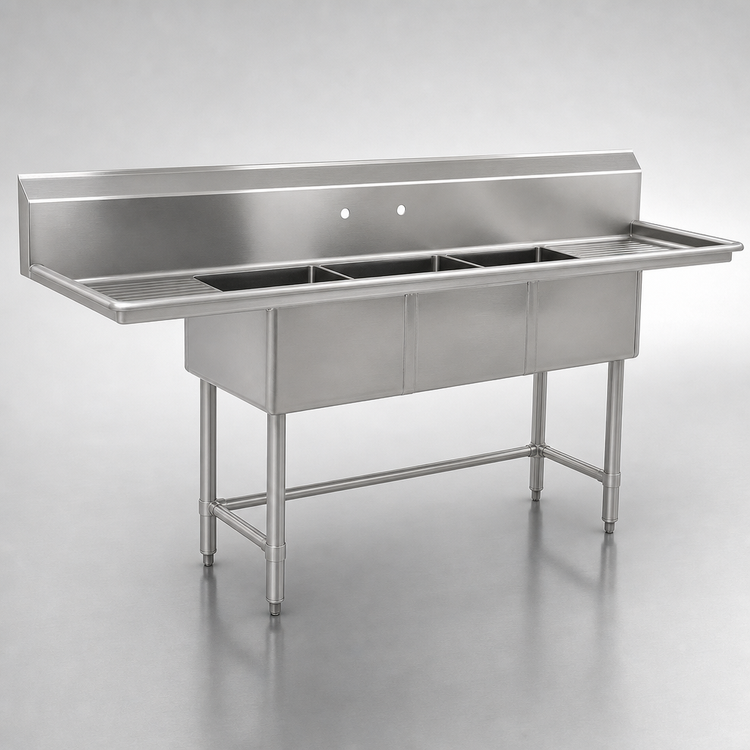 Product image #3 for BlendPort BPFC Series 3-Compartment Stainless Steel Sink with Dual 24-Inch Drainboards, 24 x 24-Inch Bowls